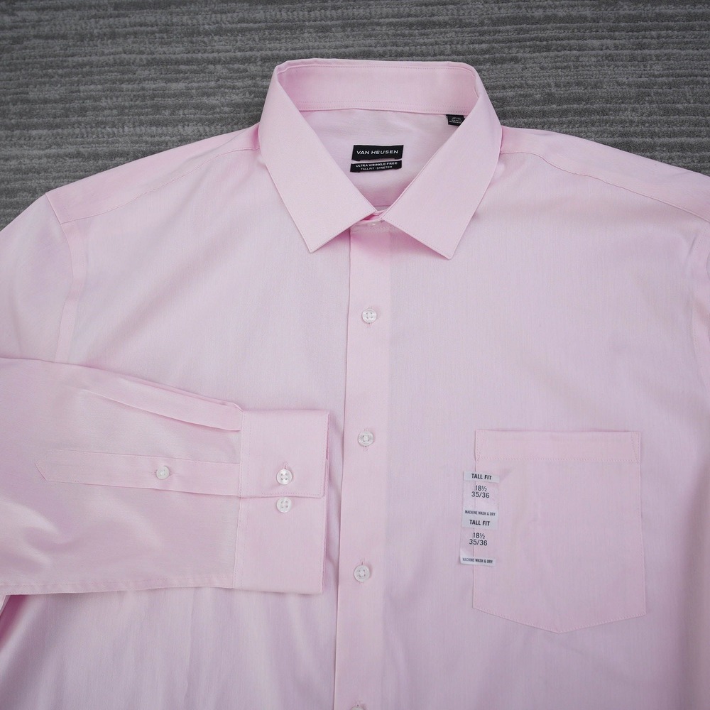 Van Heusen Dress Shirt Men Tall Fit Ultra Wrinkle Free Pink New Tag 18.5 35/36